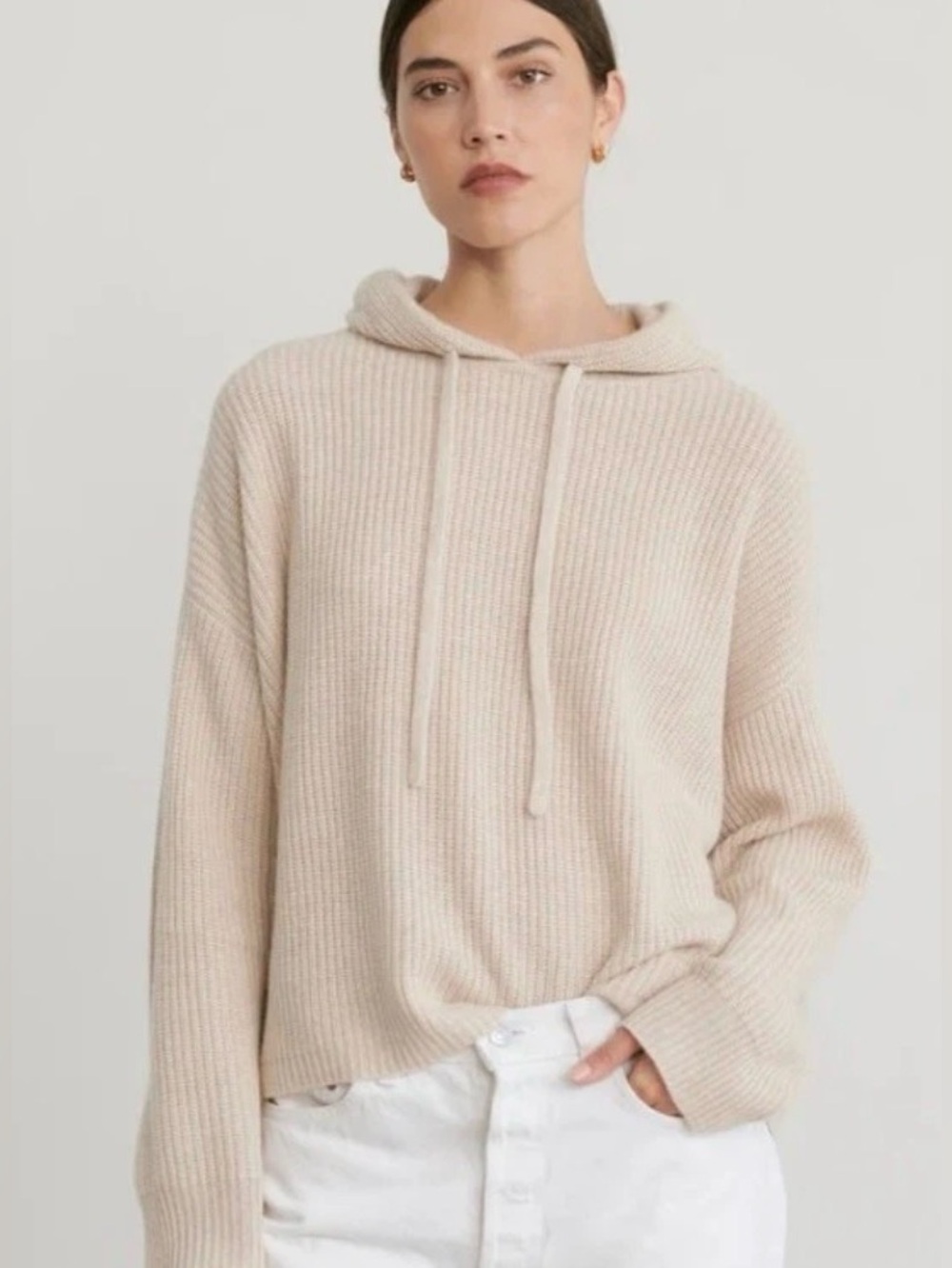Jenni Kayne Cashmere Fisherman Hoodie Women’s Medium beige
